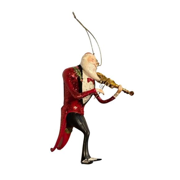 Hand-Painted Santa Playing Violin Christmas Ornament Music Theme Holiday Décor - Picture 5 of 6